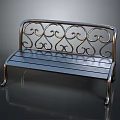 Vintage Metal Bench With Curved Ornate Scroll Backrest And Wooden Slat Seat