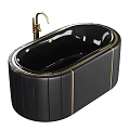 Sleek Black Bathtub With Gold Accents And Modern Bathroom Interior Design