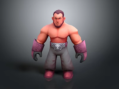 Muscular Shirtless Game and Movie Character with Purple Wrist Guards Gloves Silver Belt Red Shoes 3d model