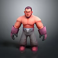 Muscular Shirtless Game and Movie Character with Purple Wrist Guards Gloves Silver Belt Red Shoes