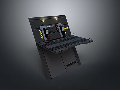 Futuristic Control Console With Black Design Yellow Warning Stripes Top Lights And Control Panel 3d model
