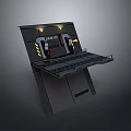 Futuristic Control Console With Black Design Yellow Warning Stripes Top Lights And Control Panel