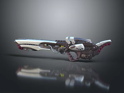Futuristic Sci-Fi Weapon With Illuminated Yellow Lights Detailed White Black Red Design Sleek Barrel Grip 3d model