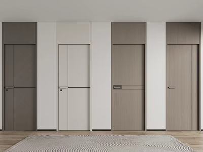 Modern Swing Doors In Various Colors With Wooden Texture For Interior Design 3d model