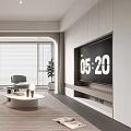 Modern Living Room With Gray Sofa Round Coffee Table And Floor To Ceiling Window Blinds