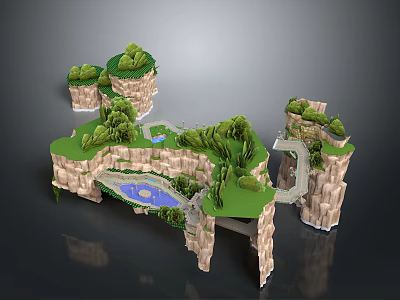 Scenic Landscape With Rocky Cliffs Lush Green Vegetation Stone Bridges And Crystal Ponds 3d model