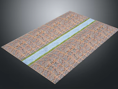 Outdoor Paved Ground With Central Green Grass Strip And Textured Patterned Tiles 3d model