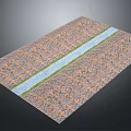 Outdoor Paved Ground With Central Green Grass Strip And Textured Patterned Tiles