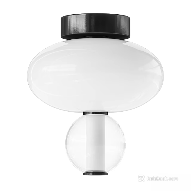 Modern Ceiling Light With White Glass Spherical Design And Black Top Part 3d model 