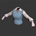 Stylish Blue Striped Vest With White Shirt Sleeves And Collared Neckline