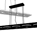 Modern Long Rectangular Pendant Lights In Black And White With Multiple Round Lamps 3d model