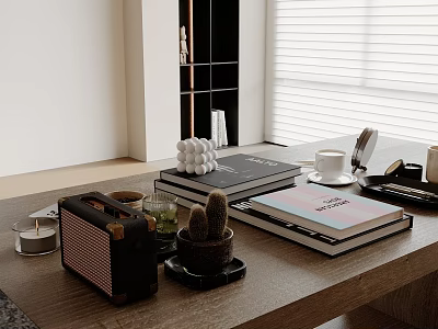 Modern Inflatable Model Decoration On Living Room Table With Books Coffee Cup And Plants 3d model