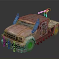 Post Apocalyptic Modified Truck With Rusty Exterior Mounted Gun And Front Guard