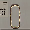 Modern Curved Mirror With Wooden Frame And LED Lighting On Wall