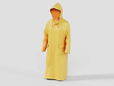 Stylish Yellow Hooded Long Raincoat With Waterproof Design And Pockets 3d model