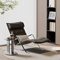 Modern Lounge Chair With Plaid Cushion Small Round Table Bookshelf And Green Plant