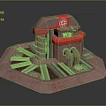 3D Mechanical Design Model Featuring Hexagonal Base Red Brown Pipes Platform And Emblem 3d model