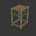 Brown Wooden Side Table Featuring Multi Tier Design And Carved Cylindrical Legs