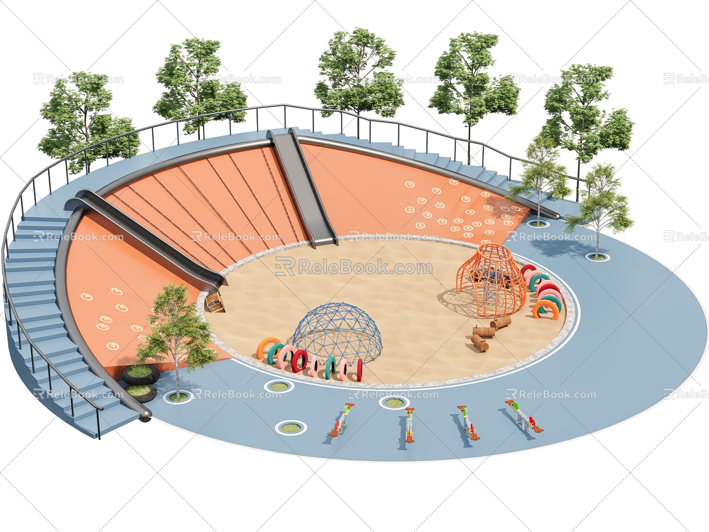 Park Children's Recreation Area Children's Physical Training Activity Site Sandy Landscape Park Fitness Equipment 3d model