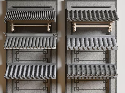 Traditional Chinese Architectural Components With Multi Layered Tile Roofs And Decorative Frames 3d model