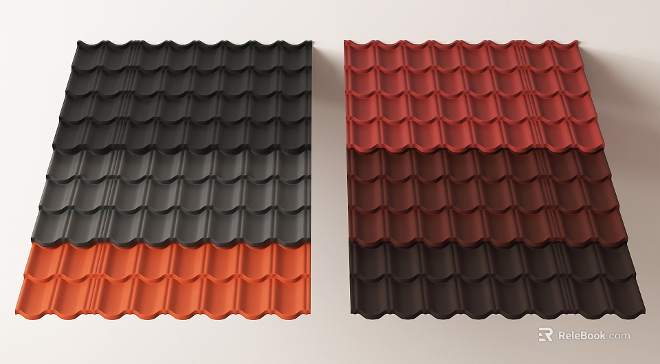 Variety of Colorful Roof Tiles in Black Orange Red and Dark Brown for Building Roofs 3d model 