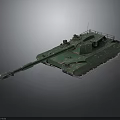 Military Tank With Green Camouflage Paint Long Barrel Turret And Tracks