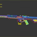 Futuristic Blue Sci Fi Gun With Yellow Accents Red Details And Modern Design