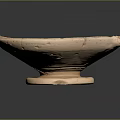 Ceramic Sculpted Bowl with Cracks Restoration Marks Decorative Rim Small Spout and Light Brown Color