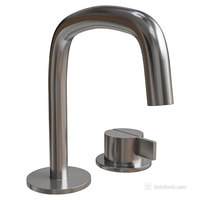 Modern Stainless Steel Faucet with Curved Spout and Single Handle Design 3d model 