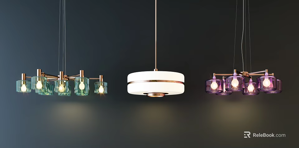 Stylish Pendant Lights Featuring Colorful Glass Shades And Metal Frames For Modern Interior 3d model 