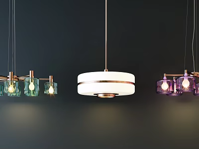 Stylish Pendant Lights Featuring Colorful Glass Shades And Metal Frames For Modern Interior 3d model