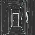 White Corridor Interior With Wooden Door Paintings And Wooden Floor Ceiling Light Strips