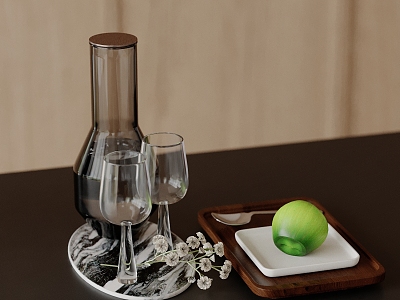 Tableware combination water glass bottle wine glass tray fruit 3d model