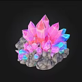 Vibrant Crystal Clusters on Artistic Stone and Wood Base with Natural Textured Design