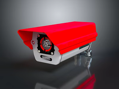 Outdoor Red Surveillance Camera Electronic Security Device With Protective Housing And Lens 3d model