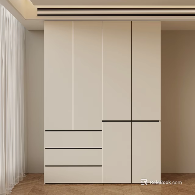 Modern Minimalist Wardrobe Interior Design With Light Beige Doors And Drawers 3d model 