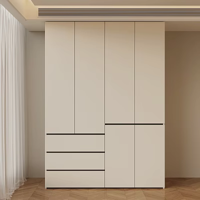 Modern Minimalist Wardrobe Interior Design With Light Beige Doors And Drawers 3d model