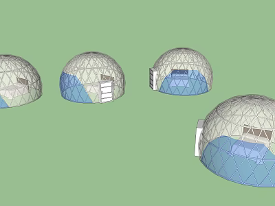 Geodesic Dome Structures In Blue And White With Transparent Panels And Windows 3d model