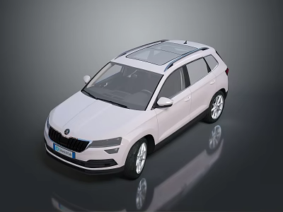 Modern White Skoda SUV With Panoramic Sunroof On Reflective Ground 3d model
