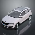 Modern White Skoda SUV With Panoramic Sunroof On Reflective Ground
