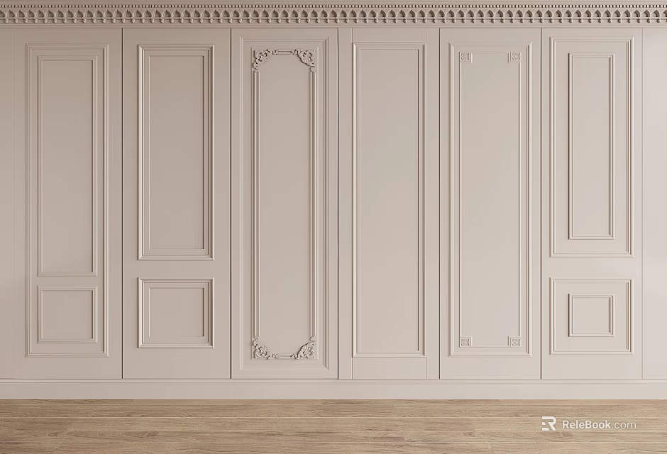 Elegant Wall Paneling Design With Decorative Details And Light Shade 3d model
