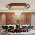 Chinese Style Private Dining Room With Round Table Chandelier And Landscape Screen