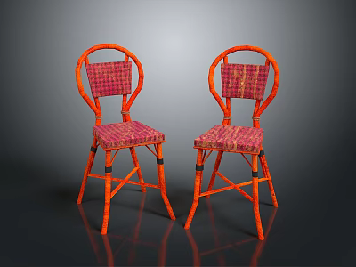 Two Orange Accent Chairs with Pink Plaid Woven Seat and Backrest 3d model