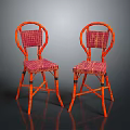 Two Orange Accent Chairs with Pink Plaid Woven Seat and Backrest