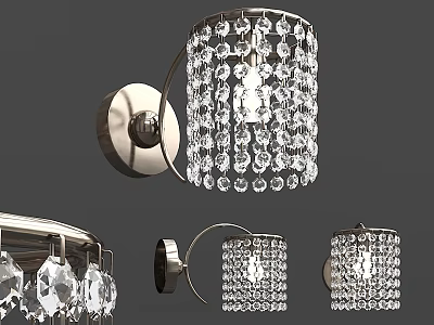 Modern Wall Mounted Crystal Light With Silver Metal Frame And Transparent Hanging Crystals 3d model