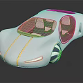 Futuristic White Car With Gold Stripes Sleek Design And Open Transparent Doors