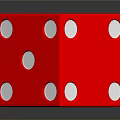Two Red Dice With White Dots On Shiny Reflective Surface