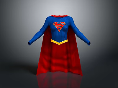 Superhero Superman Costume With Blue Body Red Cape And Yellow Emblem Design 3d model