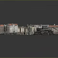 Detailed Long Urban Building Model With Red Roofs And Gray Beige Walls
