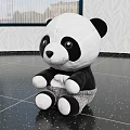 Cute Black And White Panda Plush Toy Sitting On Black Floor With White Spots